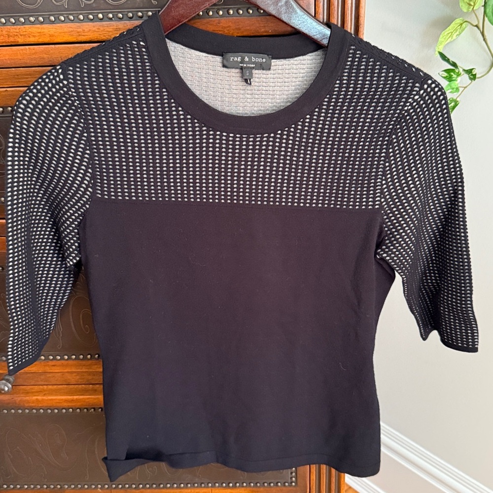 Rag & Bone Black and White Textured Knit Top